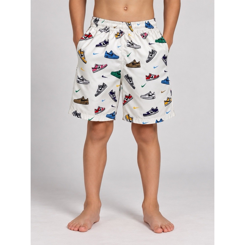 Nike Boys Swim Trunks XS 6-7 Multi Sneaker Print White Swoosh Volley Shorts
